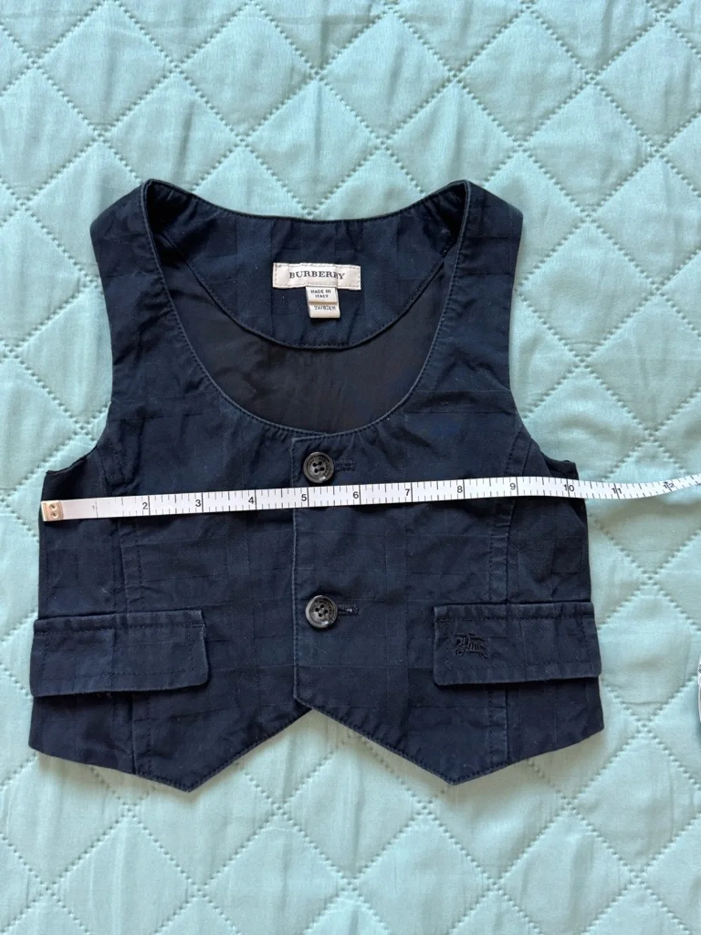 Burberry Kids Vest 2Y Navy Cotton Check Waistcoat Designer Toddler Boy Formal